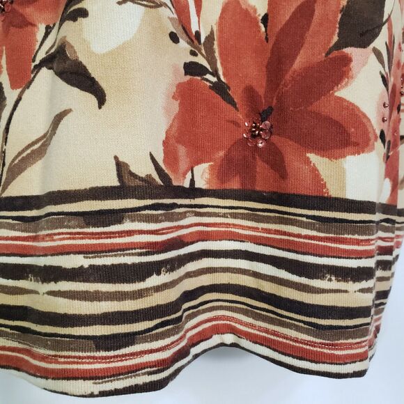 Alfred Dunner Womens Top Small Floral 3/4 Sleeve Embellished Striped Split V Nec - Picture 4 of 10